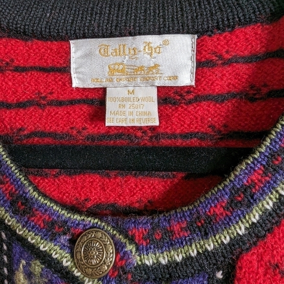 Tally-ho vintage red Scandinavian Nordic cardigan wool sweater sz M - Picture 7 of 7